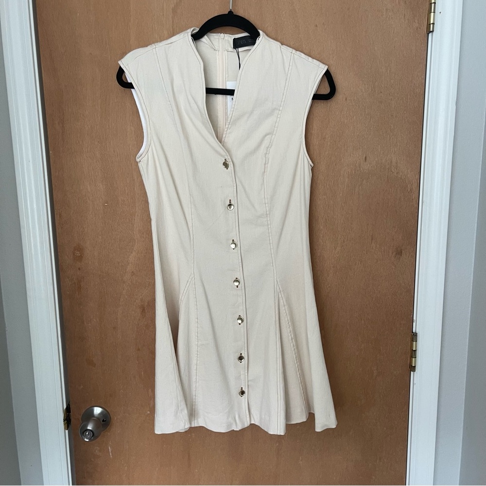 Zara Cream Button-Down Mini Dress